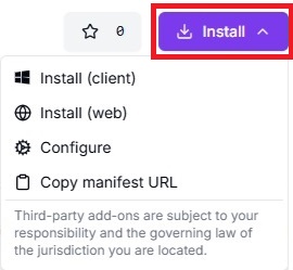 Przycisk Install na stronie dodatku Rapideo